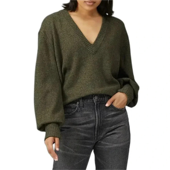 Marissa Webb Olive Lambswool Yak Cashmere Tawny V-neck Sweater XS - Picture 1 of 7